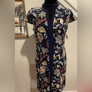 Roz & Ali Navy Floral Midi Dress Size 10 Petite New NWT